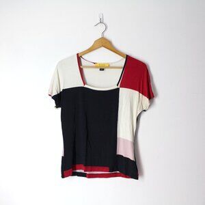ST. JOHN women's Colorblock square neck t-shirt top sz S soft stretch knit